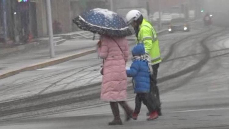 20秒|暖心！交警雪天护送母子过马路 小男孩敬礼致谢