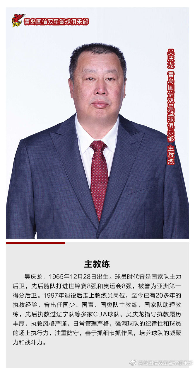 吴庆龙正式上任青岛国信双星主帅  教练组团队全新亮相