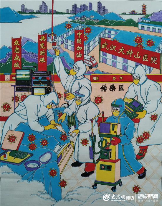 年画战疫潍坊一传承人创作木版年画致敬逆行者
