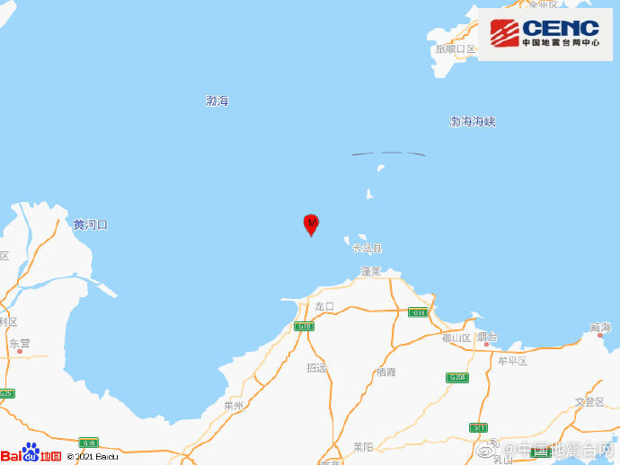 今晨8时21分,烟台蓬莱区海域发生3.0级地震