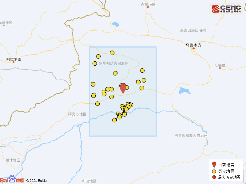 新疆阿克苏地区库车市发生41级地震震源深度21千米