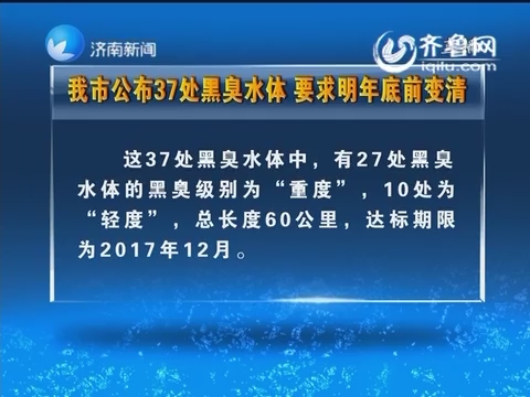 济南市公布37处黑臭水体 要求2017年底前变清