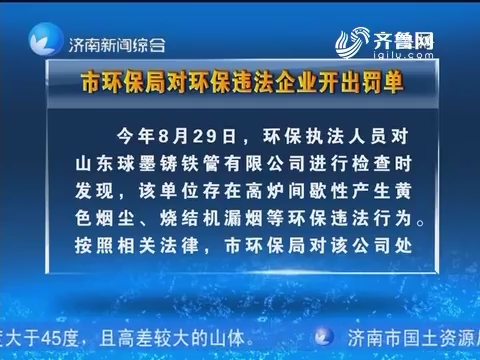 济南市环保局对环保违法企业开出罚单