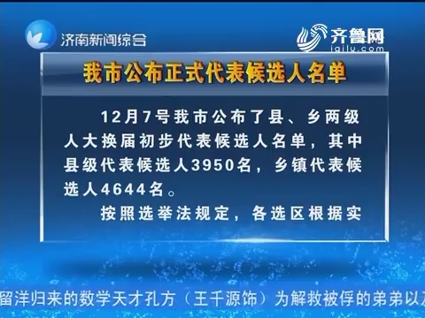 济南市公布正式代表候选人名单