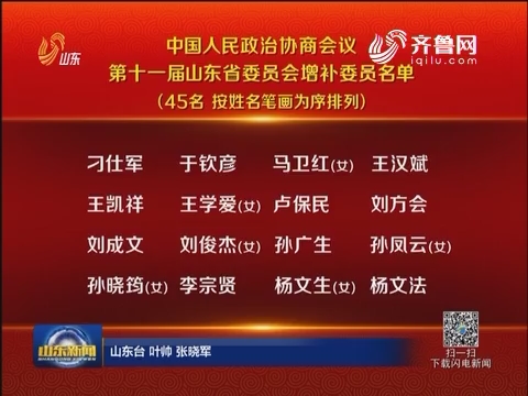 中国人民政治协商会议第十一届山东省委员会增补委员名单
