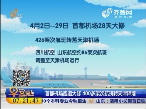 首都机场跑道大修 400多架次航班转天津降落