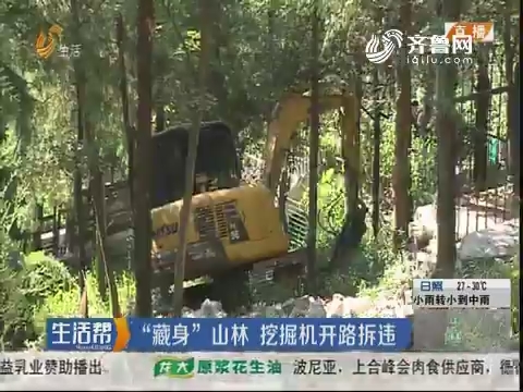 济南：“藏身”山林 挖掘机开路拆违