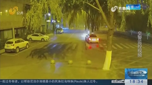 济南：奔驰女司机酒后撞上路边树