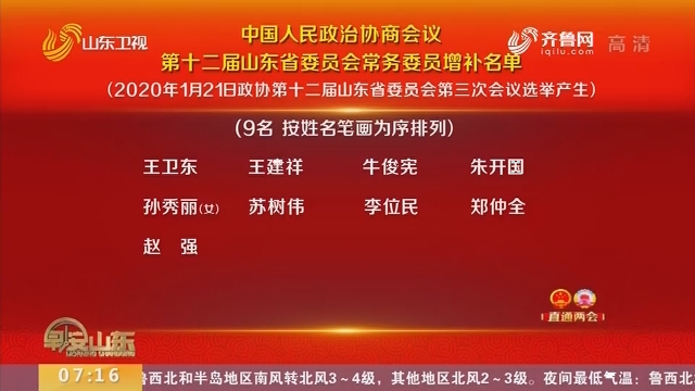 中国人民政治协商会议第十二届山东省委员会常务委员增补名单