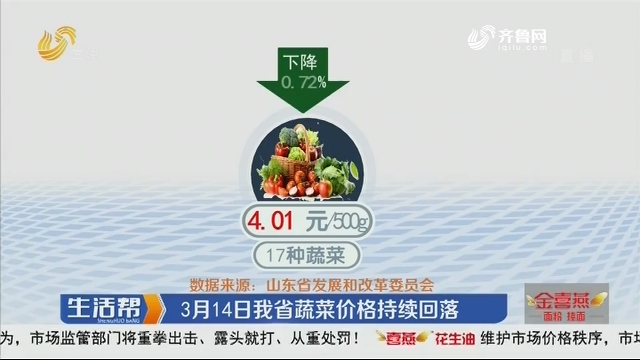 3月14日山东省蔬菜价格持续回落