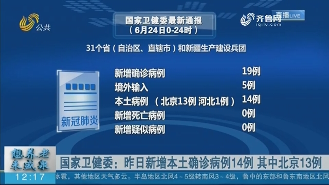 国家卫健委：24日新增本土确诊病例14例 其中北京13例