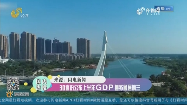 【国内热搜】30省份公布上半年GDP 粤苏鲁居前三
