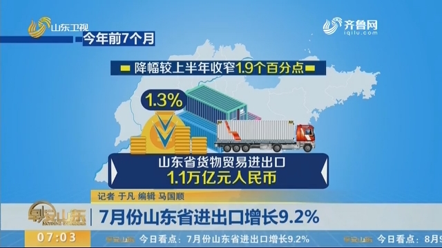 7月份山东省进出口增长9.2%