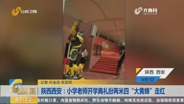 陕西西安：小学老师开学典礼扮两米四“大黄蜂”走红