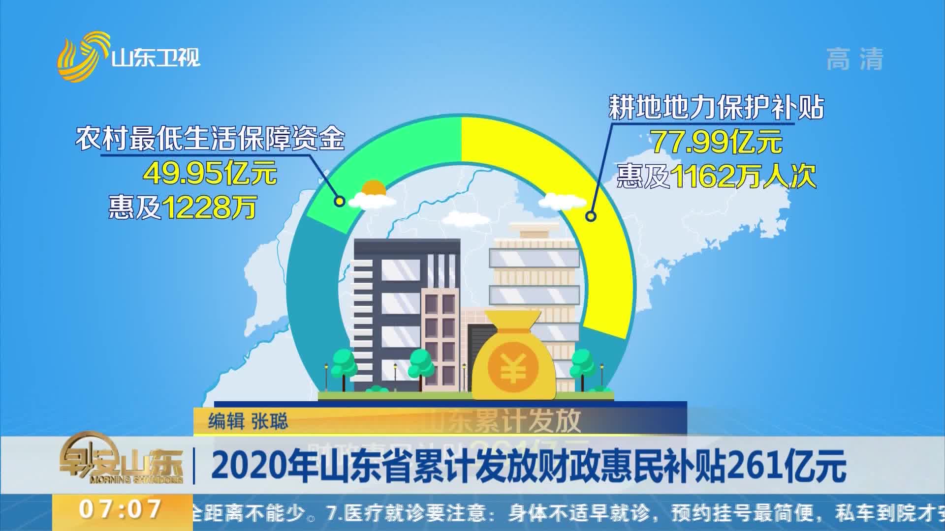 2020年山东省累计发放财政惠民补贴261亿元