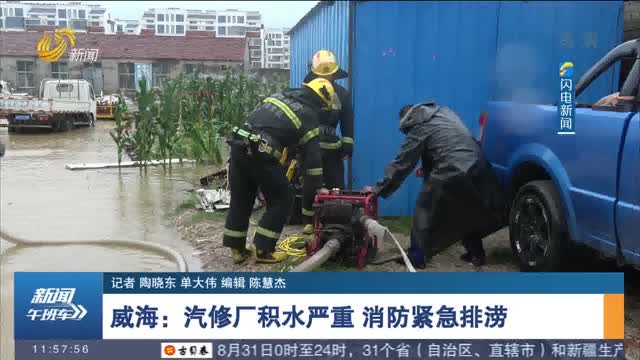 威海：汽修厂积水严重 消防紧急排涝