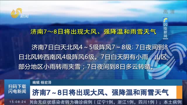 【关注天气】济南7～8日将出现大风、强降温和雨雪天气