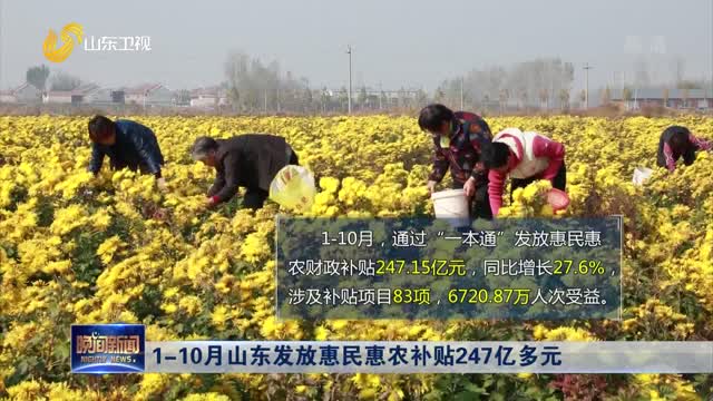 1-10月山东发放惠民惠农补贴247亿多元