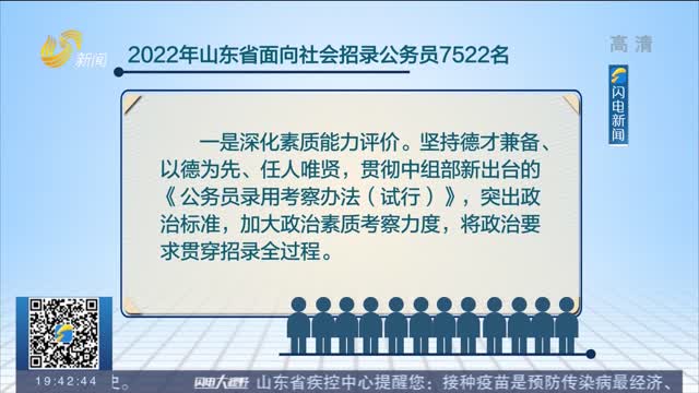 2022年山东省面向社会招录公务员7522名