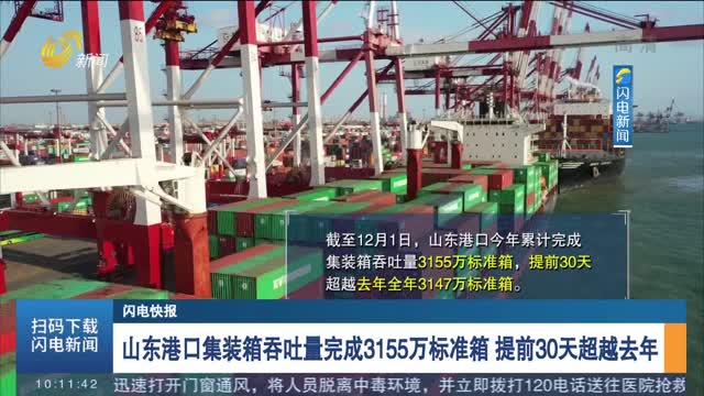 【闪电快报】山东港口集装箱吞吐量完成3155万标准箱 提前30天超越去年