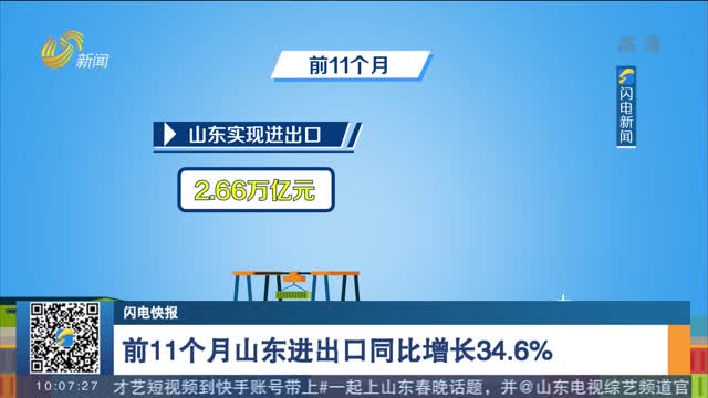 【闪电快报】前11个月山东进出口同比增长34.6%