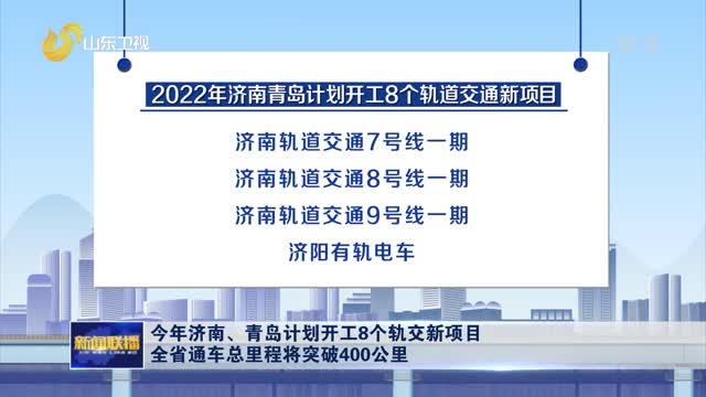 今年济南、青岛计划开工8个轨交新项目 全省通车总里程将突破400公里