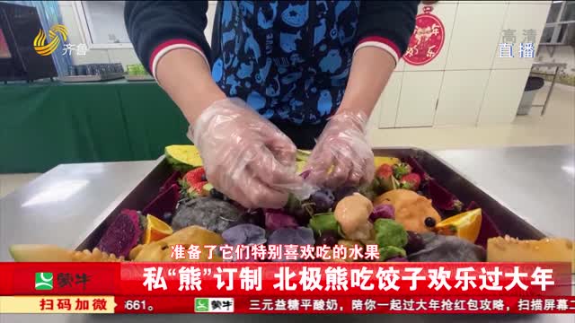 青岛：极地海洋世界的年夜饭 北极熊吃上七彩水饺
