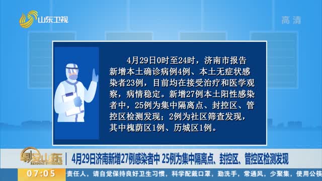 4月29日济南新增27例感染者中 25例为集中隔离点、封控区、管控区检测发现