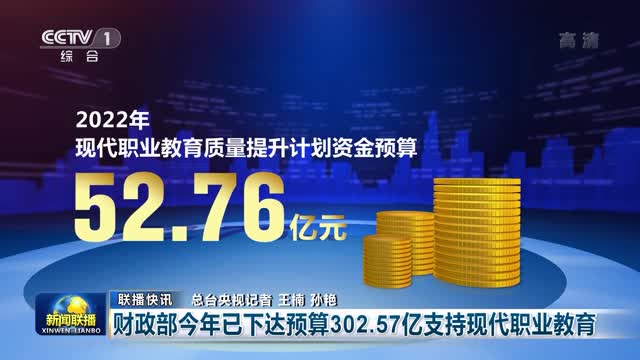 【联播快讯】财政部今年已下达预算302.57亿支持现代职业教育