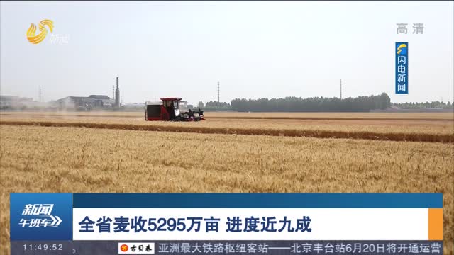 全省麦收5295万亩 进度近九成
