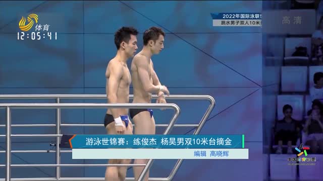 游泳世锦赛：练俊杰 杨昊男双10米台摘金