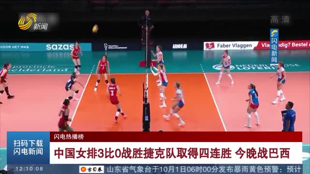 【闪电热播榜】中国女排3比0战胜捷克队取得四连胜 今晚战巴西