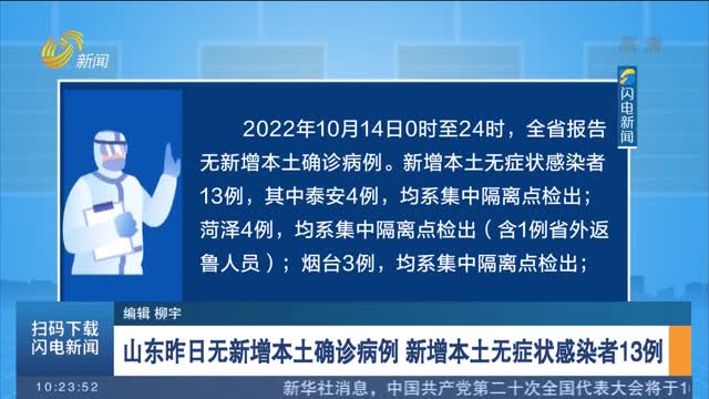 山东昨日无新增本土确诊病例 新增本土无症状感染者13例