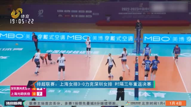 排超联赛：上海女排3-0力克深圳女排 时隔三年重返决赛
