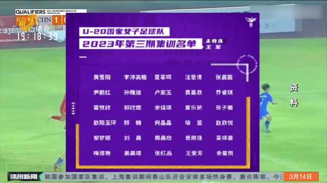 山东球员刘晨入选U20女足第三期集训名单