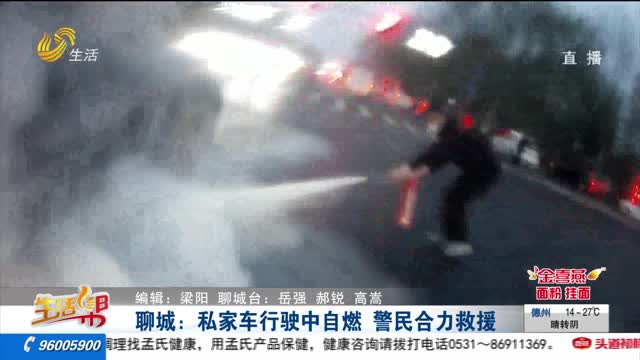 聊城：私家车行驶中自燃 警民合力救援
