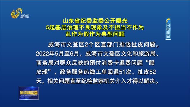 山东省纪委监委公开曝光5起基层治理不良现象及不担当不作为乱作为假作为典型问题