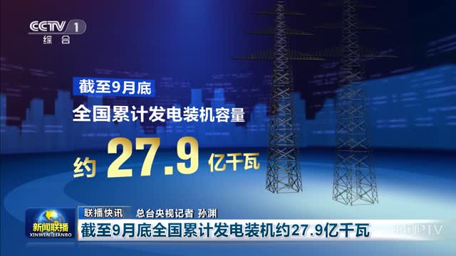【联播快讯】截至9月底全国累计发电装机约27.9亿千瓦