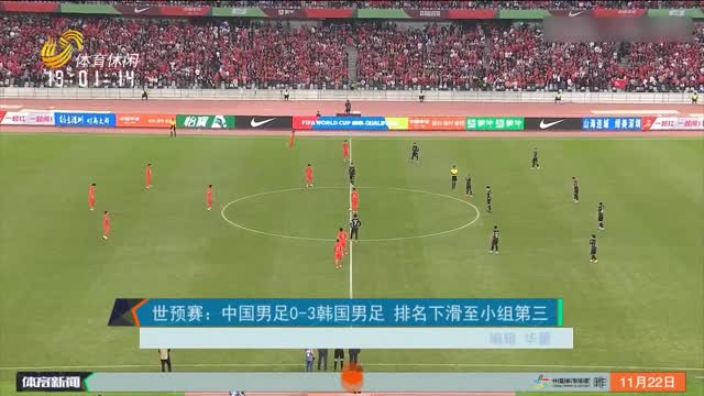 世预赛：中国男足0-3韩国男足 排名下滑至小组第三