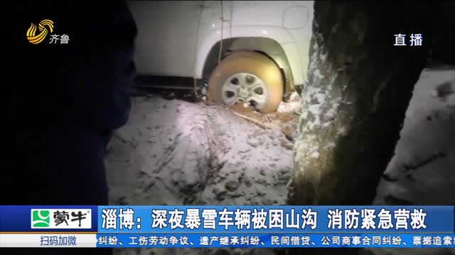 淄博：深夜暴雪车辆被困山沟 消防紧急营救