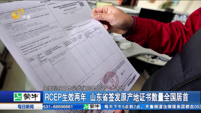 RCEP生效两年 山东省签发原产地证书数量全国居首