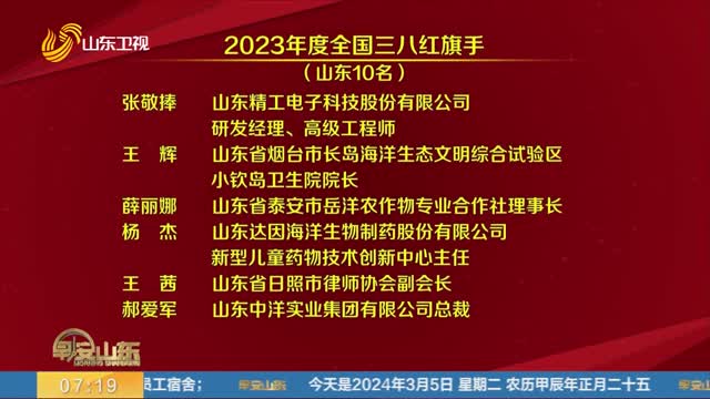 2023年度全国三八红旗手（集体）名单揭晓 山东10名个人 7个集体获表彰