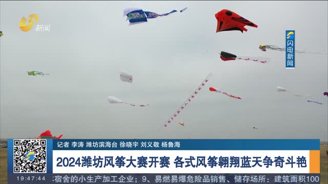 2024潍坊风筝大赛开赛 各式风筝翱翔蓝天争奇斗艳