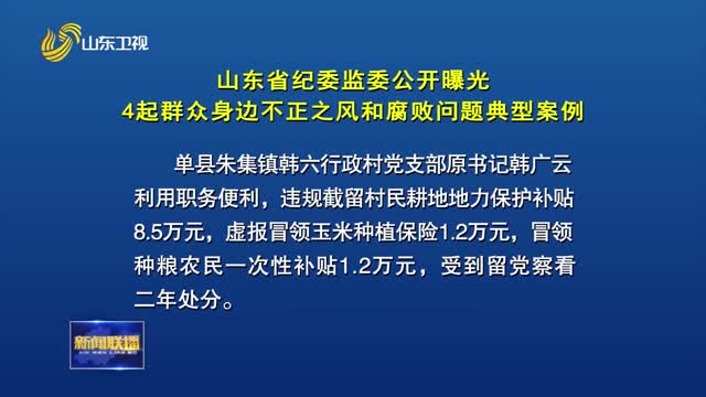 山东省纪委监委公开曝光4起群众身边不正之风和腐败问题典型案例