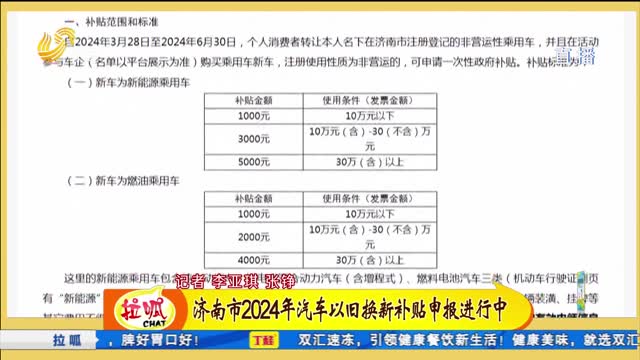 “济南市2024年汽车以旧换新补贴”申报进行中