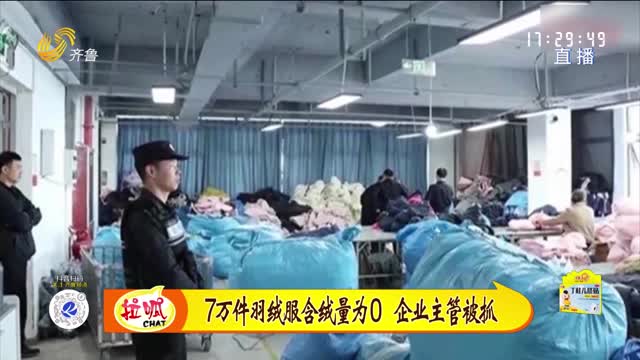 浙江湖州：7万件羽绒服含绒量0% 企业主管被抓