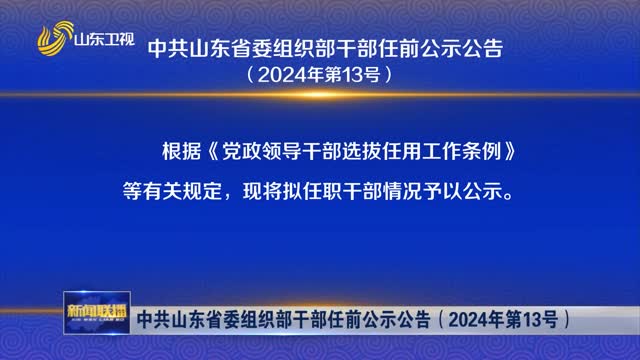 中共山东省委组织部干部任前公示公告（2024年第13号）