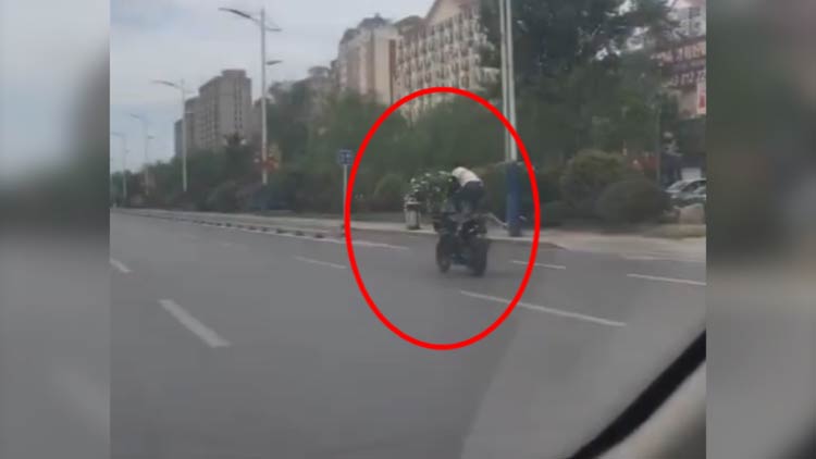 39秒丨玩車還是玩命？濱州一男子機動車道騎摩托車，還頻頻站起身炫技
