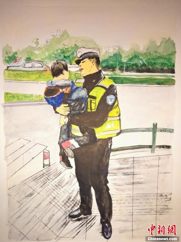 从警后,他开始以同事为绘画题材,抽时间用手绘记录交警的执勤瞬间