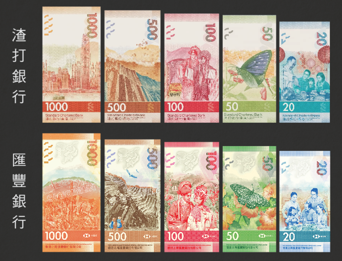 香港公布新钞三大银行首次统一背面主题（图）